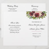 Bourgondisch bloem bruiloft gevouwen programma (Voorkant / Achterkant)