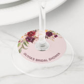 Bourgondisch bloem roze bruidsdouche wijnglaslabel (Dichtbij)