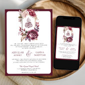 Bourgondisch bloemcrest QR-code Moslim-huwelijk Kaart