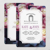 Bourgondisch bloemen bruiloft uitnodiging template (Voorkant / Achterkant)