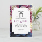 Bourgondisch bloemen bruiloft uitnodiging template (Staand voorkant)