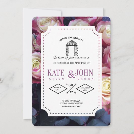 Bourgondisch bloemen bruiloft uitnodiging template (Voorkant)