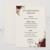 Bourgondisch Bloemendiner Menu voor Thanksgiving (Voorkant / Achterkant)