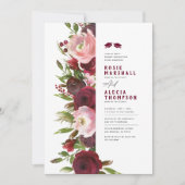 Bourgondisch bloemendubbel eindexamenfeest uitnodi kaart (Voorkant)