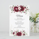 Bourgondisch bloemengroen Elegant Trouwmenu (Staand voorkant)