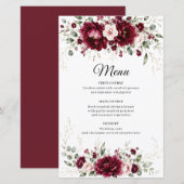 Bourgondisch bloemengroen Elegant Trouwmenu (Voorkant / Achterkant)