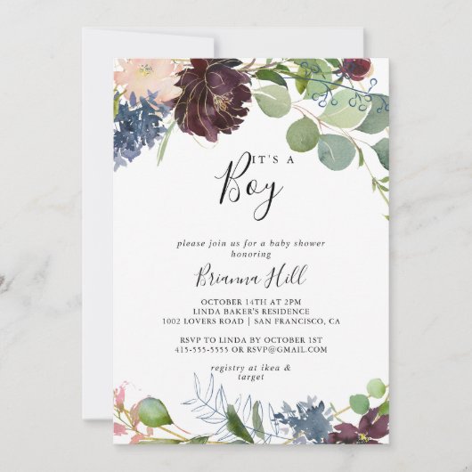 Bourgondisch bloemengroen Het is een jongensachtig Kaart (Voorkant)