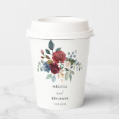 Bourgondisch bloemig elegante script huwelijksrepe papieren bekers (Achterkant)