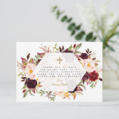 Bourgondisch bloemmotief gouden geometrische Eerst Bedankkaart (Staand voorkant)