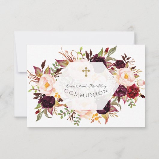 Bourgondisch bloemmotief gouden geometrische Eerst Bedankkaart (Achterkant)