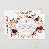 Bourgondisch bloemmotief gouden geometrische Eerst Bedankkaart (Voorkant / Achterkant)