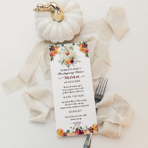 Bourgondisch Bloemmotief Pompoen Thanksgiving Dine Menu