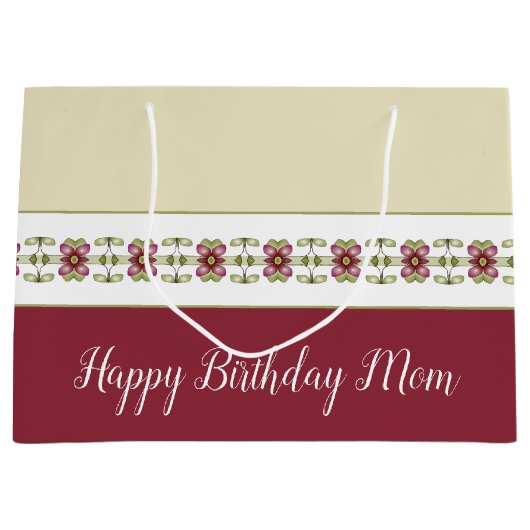 Bourgondisch bloempatroon groot cadeauzakje (Voorkant)