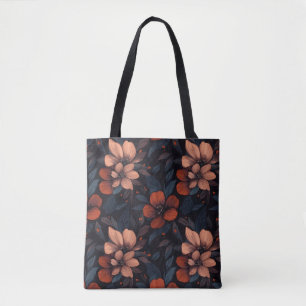 Bourgondisch bloempatroon met bloeiende bloemen tote bag