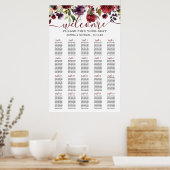 Bourgondisch bloemstuk bruiloft zitplaatsenkaart poster (Keuken)