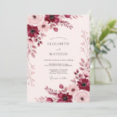 Bourgondisch boeiend lentewedding kaart (Staand voorkant)