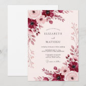 Bourgondisch boeiend lentewedding kaart (Voorkant / Achterkant)
