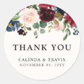 Bourgondisch boeket | Bruiloft | Dank u Ronde Sticker (Voorkant)