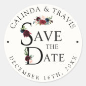 Bourgondisch boeket | De trouwdatum opslaan Ronde Sticker (Voorkant)