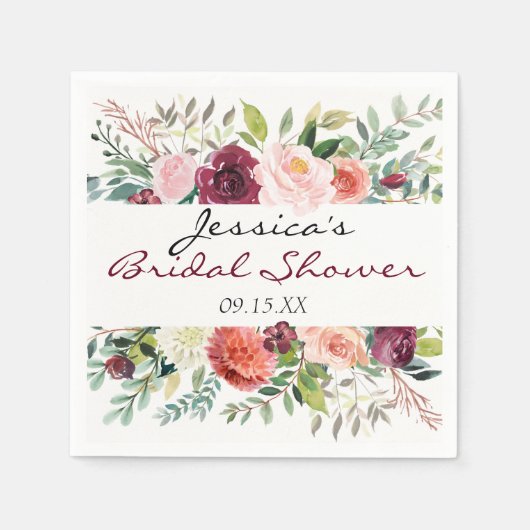 Bourgondisch boeket gepersonaliseerd bloemenservet servetten (Voorkant)