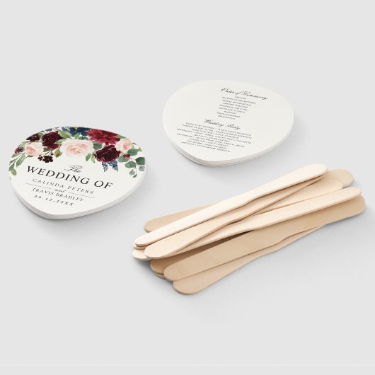 Bourgondisch Boeket | Trouwprogramma Handwaaier (Niet-gemonteerd)