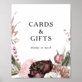 Bourgondisch Boho Bloemkaarten en Cadeaubord Poster (Voorkant)