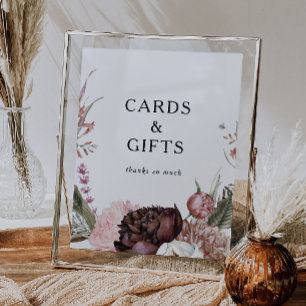 Bourgondisch Boho Bloemkaarten en Cadeaus Bord Poster