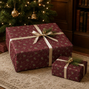 Bourgondisch botanisch kerstcadeaupapier cadeaupapier