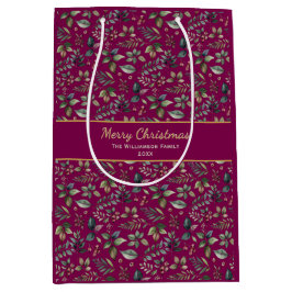 Bourgondisch botanisch patroon gepersonaliseerde K Medium Cadeauzakje