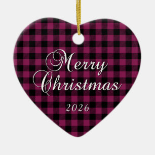 Bourgondisch Buffalo Plaid Prettig Kerstmis Foto Keramisch Ornament