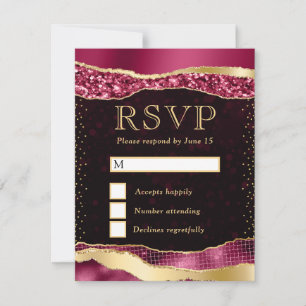 Bourgondisch en Goud Glam Tranen Bokeh Bruiloft RSVP Kaartje