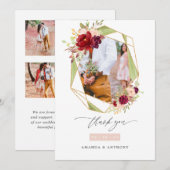 Bourgondisch en roze geometrisch trouwfoto collage bedankkaart (Voorkant / Achterkant)