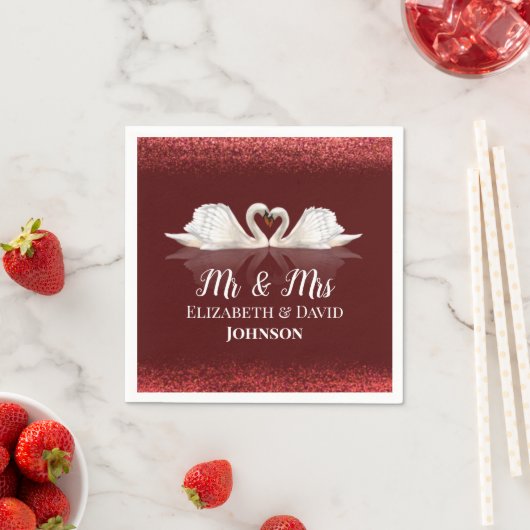 Bourgondisch en wit thema met zwanen bruiloft servet (Insitu)