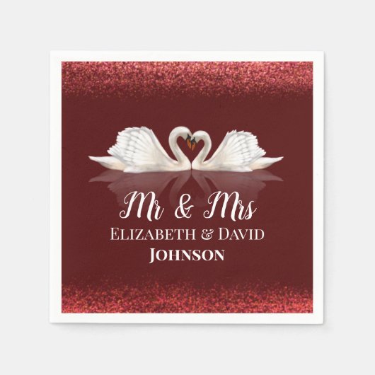 Bourgondisch en wit thema met zwanen bruiloft servet (Voorkant)