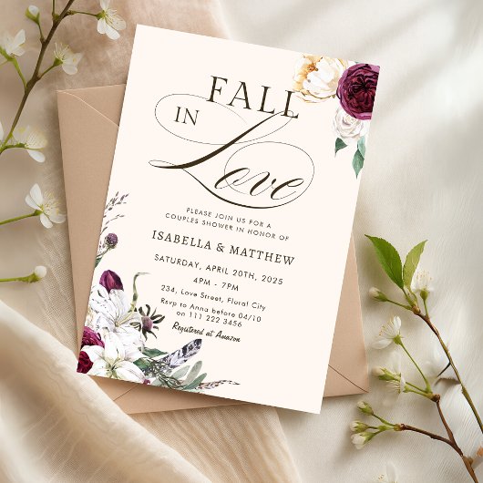 Bourgondisch Fall in Love Koppel Bruiloft Shower Kaart