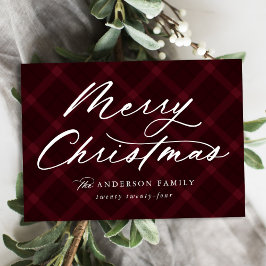 Bourgondisch Geborsteld Geruit Merry Christmas Nie Feestdagenkaart