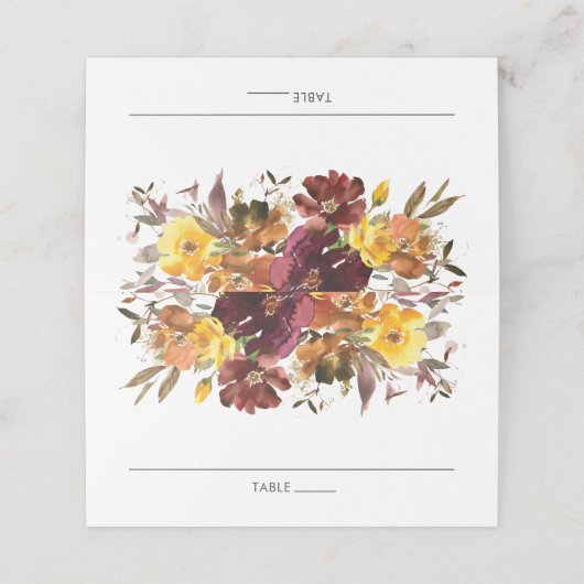 Bourgondisch Geel Sinaasappel Bloemen Bruiloft Gas Plaatskaartje (Buitenkant ongevouwen)