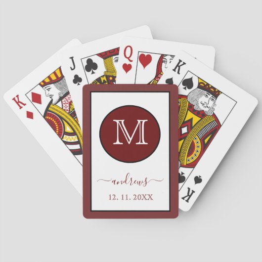 Bourgondisch gepersonaliseerd monogram en naam spe pokerkaarten (Achterkant)