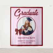Bourgondisch geruit lint foto afstudeerbackdrop wandkleed (Voorkant)