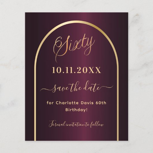 Bourgondisch goud 60e verjaardag bewaar de datumka (Voorkant)