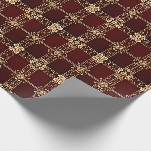 Bourgondisch goud bloemen inpakpapier (Hoek)