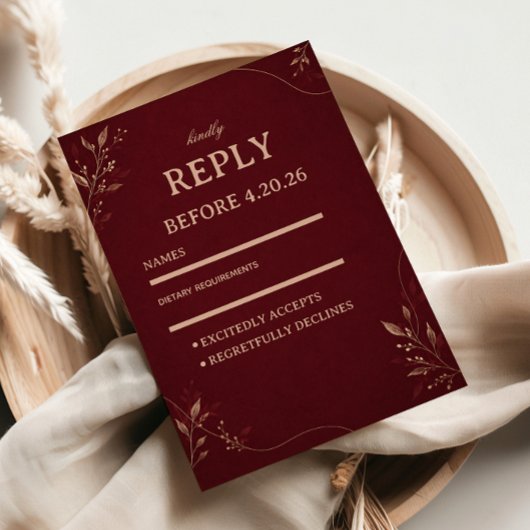 Bourgondisch Goud Botanisch RSVP Kaartje
