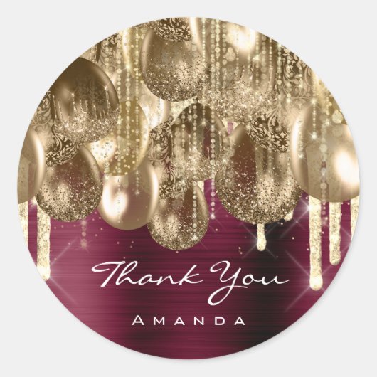 Bourgondisch GOUD GLITTER BALLONS DRIP Jubileum Ronde Sticker (Voorkant)