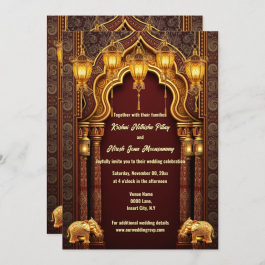 Bourgondisch goud Indische olifanten Hindi tempel  Kaart (Voorkant / Achterkant)