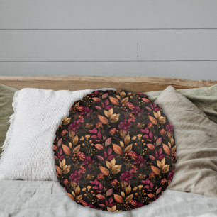Bourgondisch Goud Zwarte Aquarel Botanicals Bloeme Rond Kussen