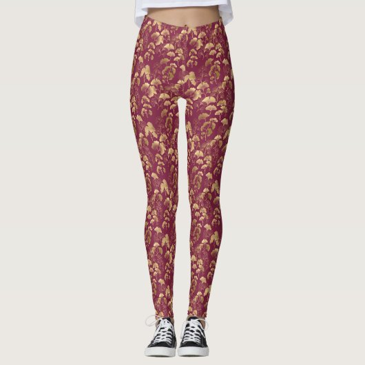 Bourgondisch Goudblad Patroon Leggings (Voorkant)