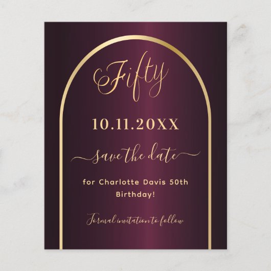 Bourgondisch gouden 50e verjaardag save the date k (Voorkant)