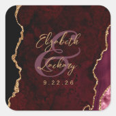 Bourgondisch Gouden Agaat Script Bruiloft Vierkante Sticker (Voorkant)