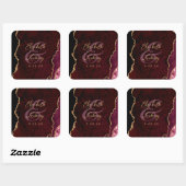 Bourgondisch Gouden Agaat Script Bruiloft Vierkante Sticker (Vel)