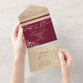 Bourgondisch gouden all-in-één trouwuitnodiging all in one uitnodiging
